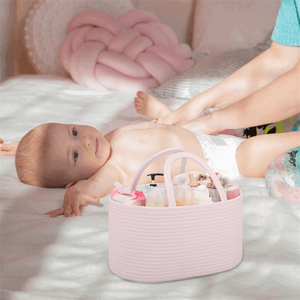 Organizador portátil <span class=keywords><strong>de</strong></span> pañales para bebé, cesta <span class=keywords><strong>de</strong></span> almacenamiento tejida con asa, regalos para baby shower. - Product Image 3