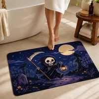 Modern Halloween Witch Magic Potions Faux Velvet Washable Polyester Shaped Runner Rug for Bedroom