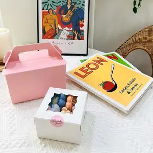 Envasado de alimentos personalizado de fábrica para pastel, embalaje de pasteles largos personalizados, caja de pastel rosa con asa