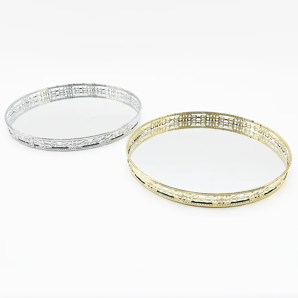 Classic and luxlury round gold mirror decorative tray for home decor