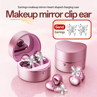 Écouteurs Bluetooth M186 en forme de cœur à clipser, avec boucle en diamant offerte et miroir de maquillage – Cadeau de Saint-Valentin pour femme