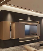 Meuble TV Mural Style Moderne Minimaliste en Bois avec Supports TV, Centre de Divertissement, Mobilier de Salon