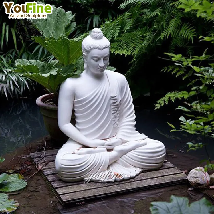 Stein weißer Marmor, der Buddha-Statue großes Garten dekor sitzt