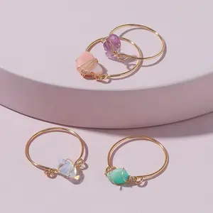 Zooying Sieraden Onregelmatige Natuursteen Kristallen Ring Hand Draad Wrap Minerale Dames Band Edelsteen Ring Sets