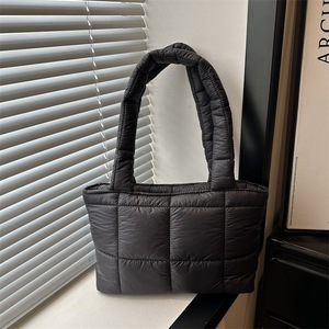 White Quilted Down Cotton Tote Bag <b>Medium</b> Size Everyday Use Shoulder <b>Handbag</b> - Product Image 4