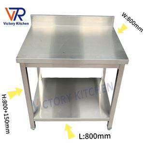 VICTORY <b>KITCHEN</b> high quality 201 0.8mm Stainless Steel <b>Kitchen</b> <b>table</b> 2-Layer 80*60*80 with Backsplashand <b>square</b> Legs - Product Image 1