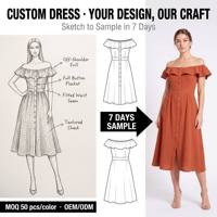 Robe midi orange terre cuite à épaules dénudées avec boutons dorés pour femme, idéale pour les soirées d'été, fabricant de vêtements sur mesure OEM ODM
