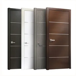 غرفة الصلبة دافق نوم شقة prehung أسود شريط من الألومنيوم الديكور نمط خشبية الداخلية الحديثة الباب اللون تصميم