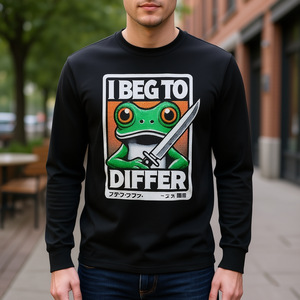 T-shirt a maniche lunghe con meme del rana "I Beg To Differ" - Product Image 3