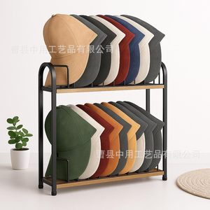 Wooden <b>Hat</b> Rack Double Layer Baseball Cap Display <b>Stand</b> Durable Storage Organizer For Shop Countertop Use - Product Image 2