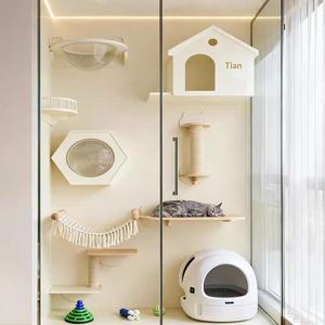 현대식 야외 고양이 케이지 빌라형 주택 유리 투명 파노라마 대형 맞춤형 디스플레이 고급 고양이 집 둥지 - Product Image 2