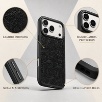 Étui de téléphone en cuir de vachette pleine fleur avec gaufrage Tanghua vintage, cadre d'appareil photo couleur or, chargement magnétique sans fil N52