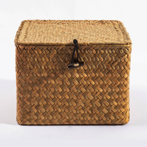 Natural Seagrass Woven <strong>Square</strong> <strong>Storage</strong> <strong>Basket</strong> Lid Handmade Multifunctional Gift <strong>Basket</strong> Small Item Packaging Box Home Organization - Product Image 3