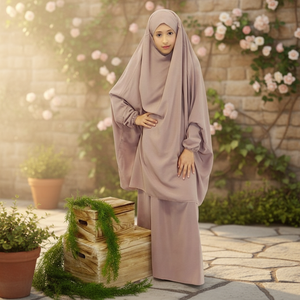 Abaya Islámica Modest para Niña, Transpirable, Talla Grande, Color Beige, con Capucha y Manga Larga - Product Image 2