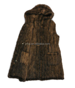 Chaleco de Invierno con Capucha para Mujer YR282, Chaleco de Piel de Visón Real Tejido a Mano de Buena Calidad - Product Image 2