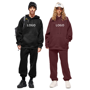 Unisex Heavy Fleece Hoodie and Jogger Pants Set Plus Size 51%Cotton Sweat Suits with Custom Logo Knitted Weaving for Winter