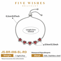 Bracelet en acier inoxydable 316L JinSpark 'Five Wishes' avec zircon en forme de cœur, plaqué or 18 carats, réglable, étanche, pour femmes