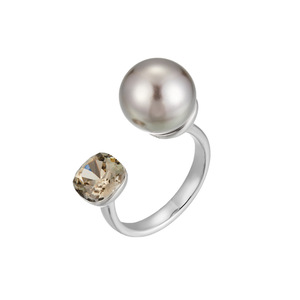 Open Back Pearl <b>Crystal</b> <b>Ring</b> Adjustable Band For Index Finger Everyday Wear Geometric Shape Bezel Setting - Product Image 5