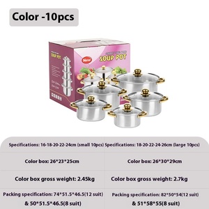 Juego de utensilios de cocina clásicos de acero inoxidable de 10 piezas con olla de sopa con mango dorado y herramientas de cocina magnéticas Diseño de metal sostenible - Product Image 6