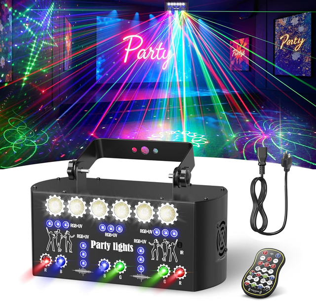YSH 27 Eye DJ Laser Light Stage Light LED Remote DMX512 Sound Activated Disco Lighting for Indoor Wedding Show Rave Bar Karaoke