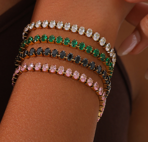 สร้อยข้อมือเพทายสีดำ ชุบทอง 18K สแตนเลสสตีล รูปวงรี ขนาด 18 ซม. สำหรับผู้หญิง - Product Image 6