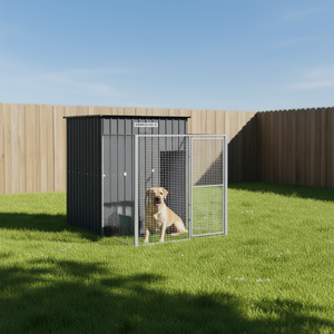 Dog House 65x98.8x71.3 In Galvanized Steel With Run Outdoor Pet Furniture <b>Large</b> Breed Modern Style - Product Image 2