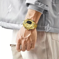 Montre à quartz lumineuse à la mode pour hommes 30M WR LED double affichage montre-bracelet analogique en acier inoxydable