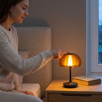 Lampe de chevet LED sans fil en forme de citrouille nordique en bois avec base métallique, batterie 1800 mAh et capteur tactile pour salon et intérieur