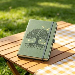 Diario de Tela Verde con Diseño de Árbol y Pájaros, Encuadernación Cosida, Impresión UV, Tamaño A5 - Product Image 5