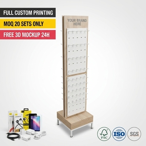 Soporte Giratorio de Madera para Accesorios de Teléfono, Exhibidor de Suelo con Ganchos Giratorios 360°, para Cables, Cargadores <span class=keywords><strong>y</strong></span> Auriculares - Product Image 1