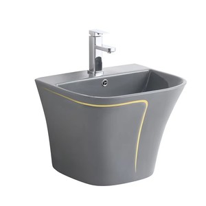Ensemble de sanitaires gris avec ligne dorée, WC, <span class=keywords><strong>lavabo</strong></span>, ensemble de toilettes en céramique monobloc avec <span class=keywords><strong>lavabo</strong></span> mural - Product Image 6