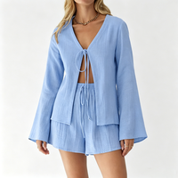 Nouvel ensemble de pyjama jacquard 100 % coton pour femme, style personnalisé, manches longues, short ample, confortable et respirant, collection automne