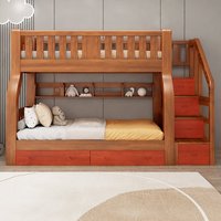 Lit superposé en bois massif de style chinois moderne pour parents et enfants, lit pour enfants à deux niveaux multifonctionnel