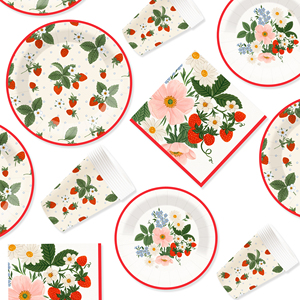 DAMAI - Juego de Platos y Servilletas de Papel con Diseño de Fresas para Decoración de Fiestas de Cumpleaños, Vajilla Desechable con Temática de Frutas para Cumpleaños - Product Image 2