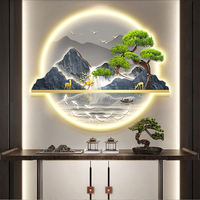 Décoration Murale LED Moderne de Luxe, Art Mural Paysager, Finition Porcelaine, Cristal, pour Chambre, Fond de Canapé, Salon