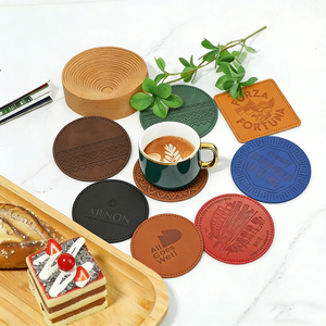 Factory Wholesale Customized Logo Modern round PU Leather Table <b>Coaster</b> <b>Set</b> Handmade European Style Classic Drink Mat Holder - Product Image 2