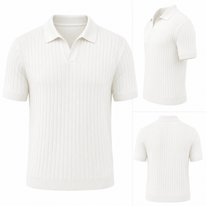 Polo en maille côtelée de luxe personnalisé pour homme, style Old Money, pull d'été doux et extensible, haut décontracté pour les vacances - Product Image 3