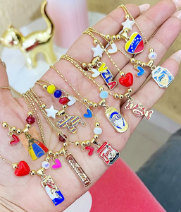 Collana con Ciondolo in Acciaio Inossidabile Stile Bohémien Venezuela con Perline e Charm a Stella, Design con Mappe, Regalo per Donne - Product Image 4