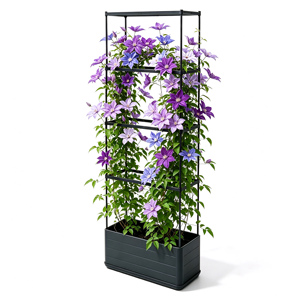 Outdoor Plastic Self-Watering Raised Garden Bed with 4-Tier <b>Trellis</b> Easy Assembly Planter Box for Home & Vegetable Gardening - Product Image 1