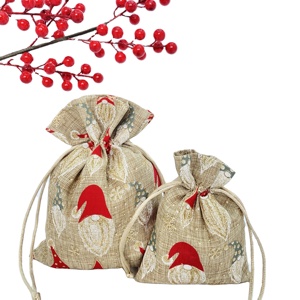 Sac cadeau de Noël Sanas avec cordon de serrage, sac en lin professionnel de designer en gros, impression colorée - Product Image 1