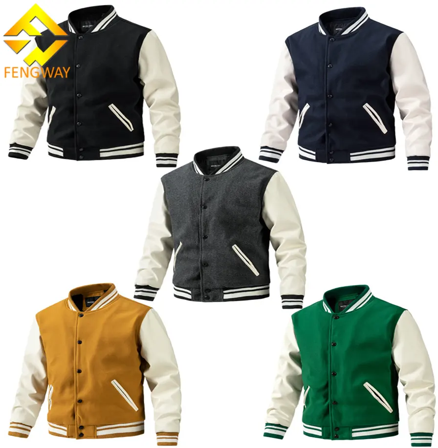 Custom Blank Men's Baseball Jackets Unisex Sport Wear Coats Patchwork Letterman Varsity Jacket Men Fleece Jacket Highschool 2pcs