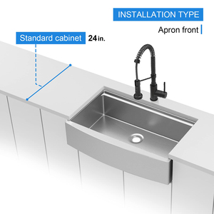 Lavello da Cucina in Acciaio Inox SUS304 con Frontale a Grembiule 36x22 Pollici, Certificato CUPC - Product Image 5