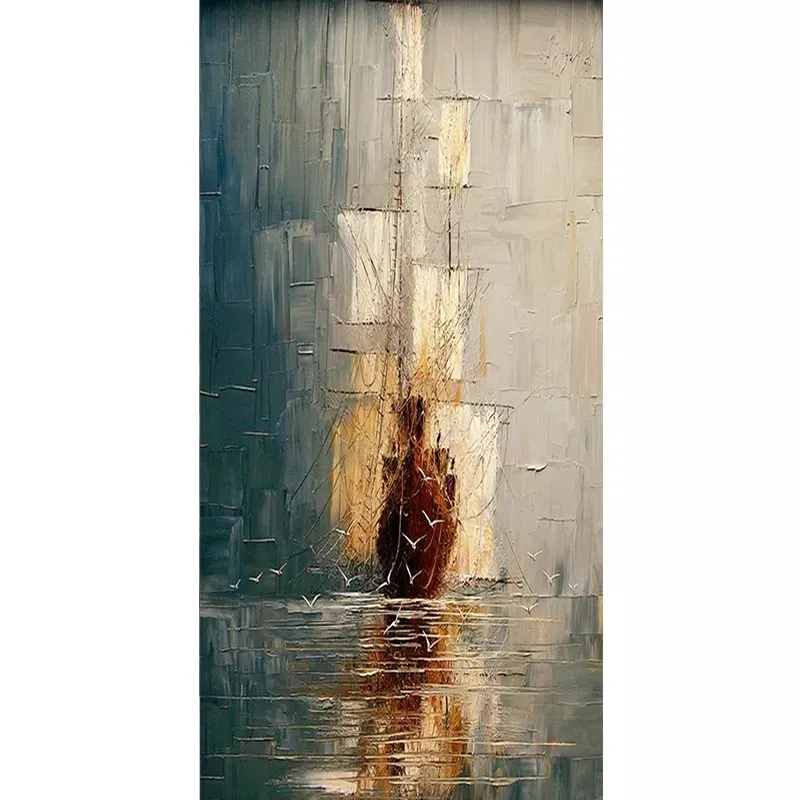 dropshipping Abstract Sailboat Wall Posters For Living Room Handmade Acrylic Oil Painting On Canvas Hanging Pictures For Home