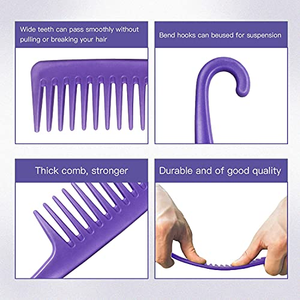Al por mayor Peine de ducha para el cabello con logotipo personalizado, de dientes anchos, con mango de plástico, para masaje, con diseño curvo y gancho, para uso en salón, en caja, de moda y común - Product Image 3