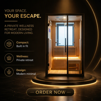 Ruang Sauna Inframerah Terpasang Dalam Ruangan untuk 2 Orang, Kabin Uap Kayu dengan Kontrol Digital dan Pintu Kaca Penuh untuk Spa di Rumah