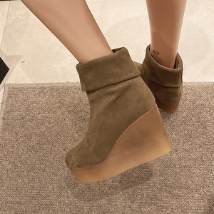 Stivali alla Moda <span class=keywords><strong>con</strong></span> <span class=keywords><strong>Zeppa</strong></span> Plus Size, Slip-On in <span class=keywords><strong>Camoscio</strong></span>, Suola Spessa, Foderati in Pile, <span class=keywords><strong>Stivaletti</strong></span> Corti da Donna, Stile Slim - Product Image 2