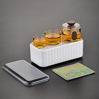Service à thé de voyage moderne, luxueux, écologique et portable, en aluminium et mélamine, avec pot et quatre tasses, pour la maison et l'extérieur, en porcelaine fine pour le café