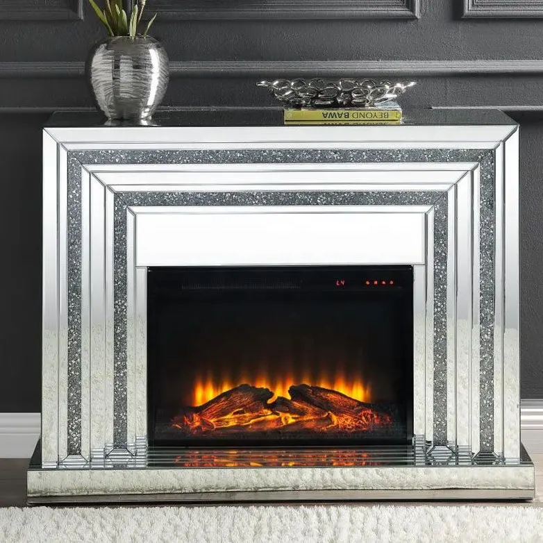 High end Mirrored crushed diamond sparkly fireplace led electric