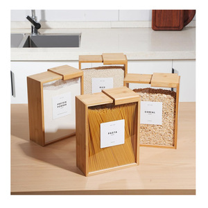 <b>Bamboo</b> Acrylic Storage <b>Container</b> 18L Wooden Lid See Through Rectangle Food Storage Box - Product Image 4