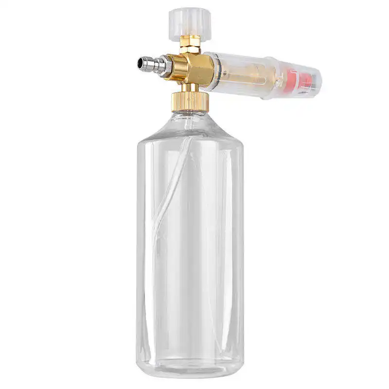 Boquilla de presión en forma de abanico ajustable de cuello ancho, limpiador de coche, rociador, lanza de espuma para nieve, botella de espuma transparente